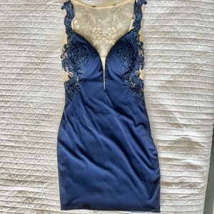 Navy Blue Jovani Cocktail Dress with Illusion Lace Back, size 2